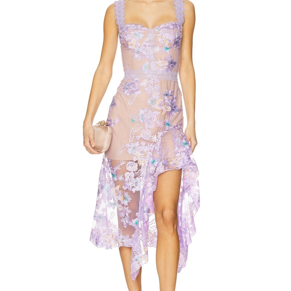Bronx and Banco Purple and Gold Asymmetrical Ruffled Dress
